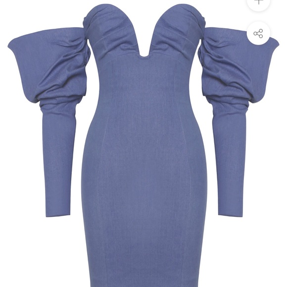 Miss Circle Denim Puff Sleeve Off Shoulder Dress - Picture 4 of 5